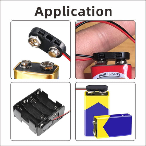 9 Volt Battery Connectors, 6 Pcs I-Type 9v Battery Connector Buckle with Wires, Hard Plastic Shell, 5.9in