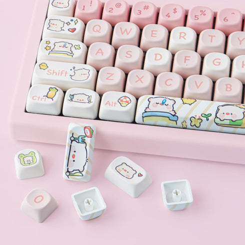 Hyekit PBT Keycaps, 145 Keys, Pink Pig Keycaps, Dye-Sublimation, MOA Profile Custom Keycaps for Cherry Gateron MX