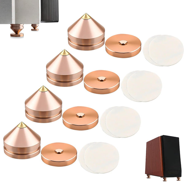 4Pcs Speaker Spikes Stands, HiFi Isolation Stand Cone Shockproof Base Pad with Non-Slip Rubber Rings for Audio