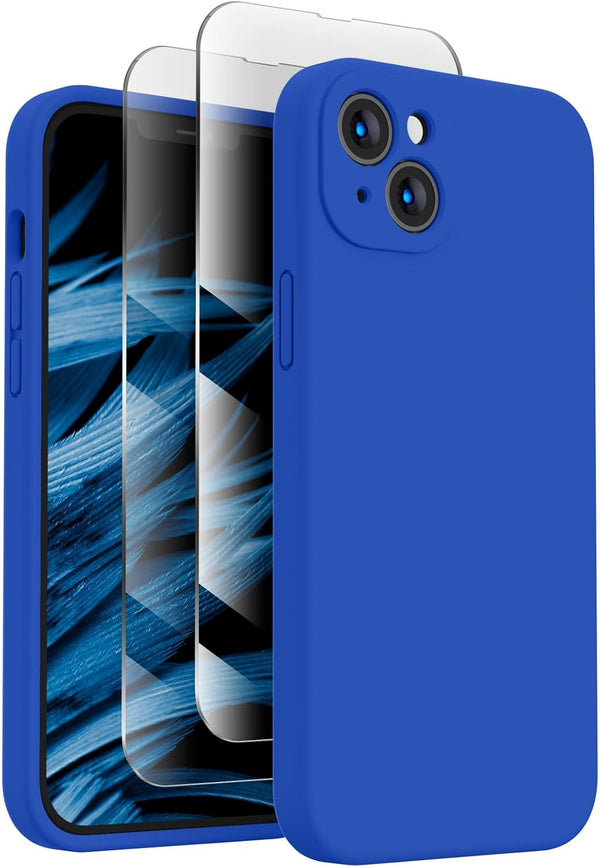 FireNova iPhone 14 Case, Klein Blue Silicone with Camera Protection & 2 Screen Protectors, 6.1" Soft Microfiber Lining.