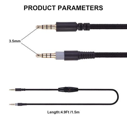 Replacement Cable Compatible with Kingston Hyperx Cloud Mix Alpha Gaming Headset, Volume Control Inline Mute, Detachable/Removable 3.5mm Audio Aux Cord Wire(No Mic, 4.9Ft)