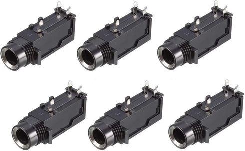 uxcell PCB Mount 6.35mm 3 Pin Socket Headphone Stereo Jack Audio Video Connector, Black, 6Pcs