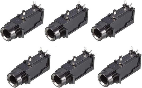 uxcell PCB Mount 6.35mm 3 Pin Socket Headphone Stereo Jack Audio Video Connector, Black, 6Pcs
