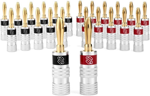 Sewell 24k Gold Silverback Banana Plugs, Dual Screw Lock Speaker Connector, 12 Pairs
