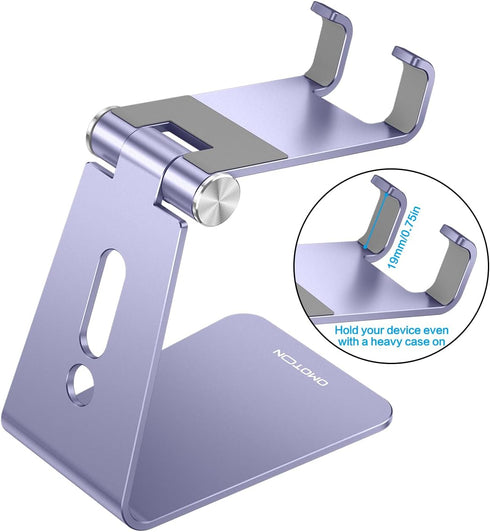 OMOTON C2 Adjustable Cell Phone Stand, Aluminum Desktop Cellphone Stand with Anti-Slip Base and Convenient Charging