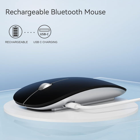 TENMOS M18 Bluetooth Mouse, USB C Rechargeable Wireless Mouse, Triple Mode (Dual Bluetooth+USB) - Matte Black