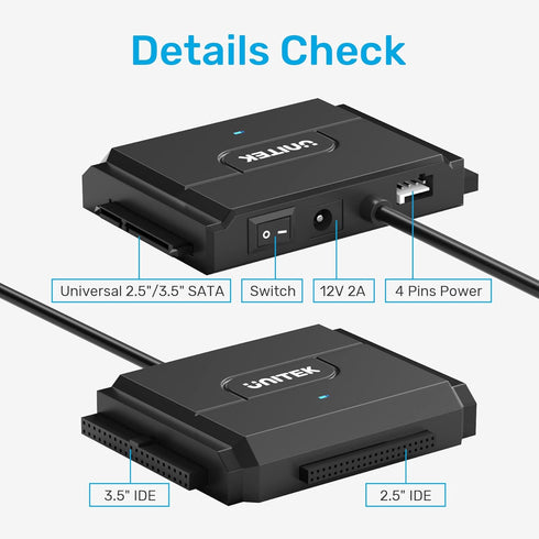 Unitek IDE/SATA to USB C 3.0 Adapter, Universal Converter for 2.5"/3.5" Inch IDE and SATA External HDD/SSD