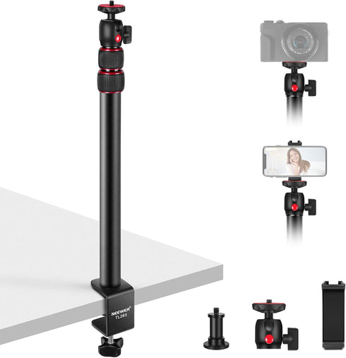 NEEWER Camera Desk Mount - Phone Holder & 360° Ball Head, 17"-40" Telescopic C Clamp Stand