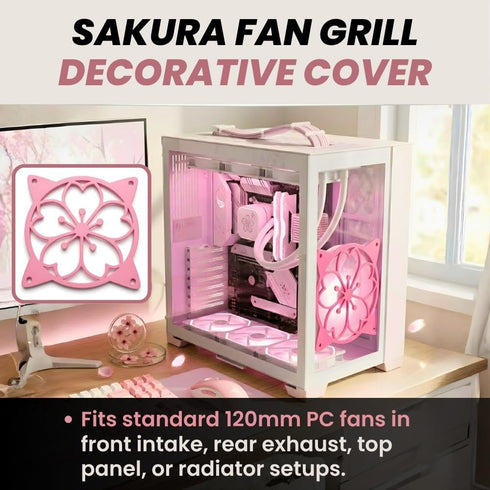 120mm SplashNColor Sakura Fan Grill Decorative Cover, Super Cute Functional Cherry Blossom Cooling PC Fan Cover