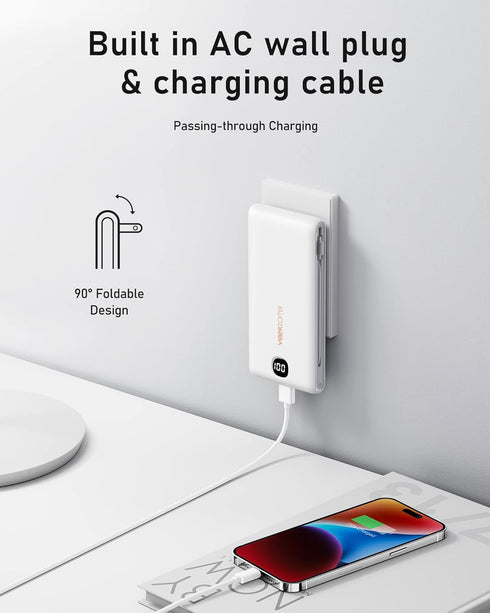 VEEKTOMX 10000mAh, Pack 17/16/15/14, Portable Charger with Built in Cables Power Bank for iPhone with AC Wall Plug