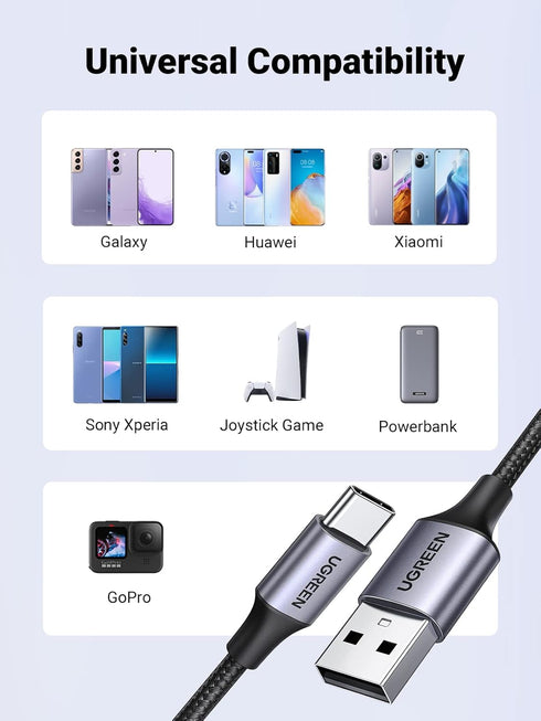 UGREEN USB to USB C Cable, 3.3FT Fast Charging Braided Cord for iPhone 15, Samsung Galaxy S24, Pixel 8/7, CarPlay