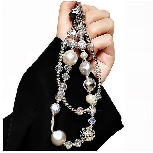 RUIYDZ Luxury Pearl Phone Wrist Strap Crystal Diamond Beaded Keychain Wristlet for Phone