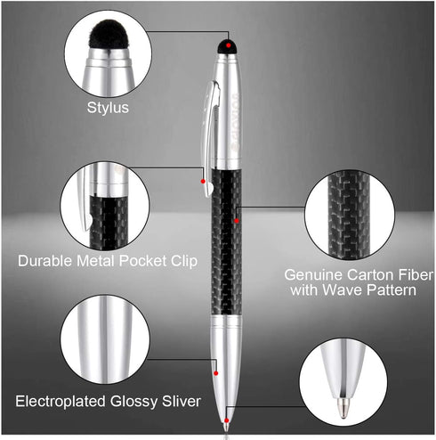 Glovion Multicolor Ballpoint Pen with Stylus Tip, 2 in 1 Ink Writing Pens Carbon Fiber Stylus Pen with 3 Replacement Stylus Tips Refills for Touch Screens Android iPhone ipad Apple Chromebook by Glovion