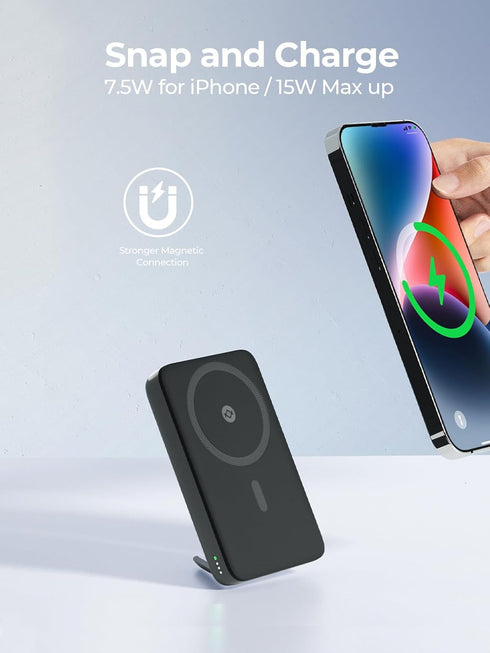 Magnetic Battery Pack 10000mAh for MagSafe, Foldable Kickstand Wireless Portable Charger with 30W USB-C Fast Charging, Only for iPhone 15/15 Plus/15 Pro/15 Pro Max, iPhone 14/13/12 Series
