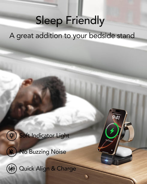 3 in 1 Wireless Charging Station Compatible with Apple, Foldable Magnetic Charger for iPhone 16/15/14/13/12, Apple
