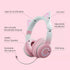 KUIDAMOS Cat Ear Headphones with Detachable Microphone, 7 Colors LED Lights, Foldable Over Ear Headphones, BT and Wired