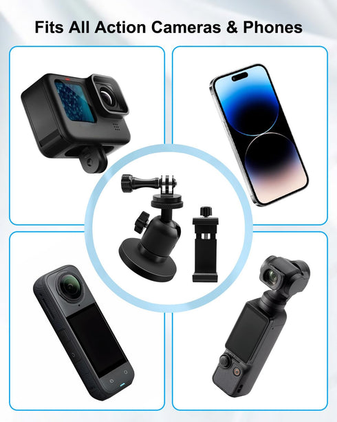 THXCHER Insta360, Magnetic Phone & Action Camera Mount with Heavy-Duty Magnet, Fence & Metal Surface Camera Holder