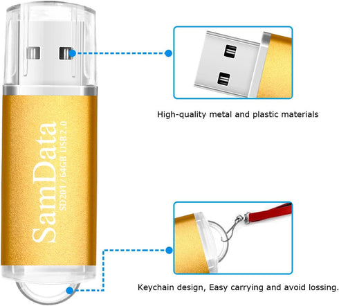 2 Pack 64GB USB Flash Drives, USB 2.0 Thumb Drives Memory Stick in Black and Gold