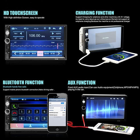 Podofo Car Stereo 2 Din 7 Inch MP5 Player, HD Touch Screen Bluetooth Multimedia, USB SD Aux-in, Double Din Autoradio