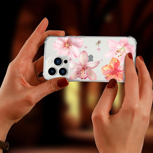 Wihytec 12/12 Pink Lily Flowers Phone Case for iPhone PRO Pink Lily Case Cover Clear Phone Case Four Corner Reinforced