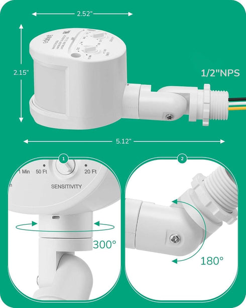 EDISHINE 180-Degree 120V 60 3 Motion Sensor, Replacement Motion Detector for Security Floodlights, Adjustable Time