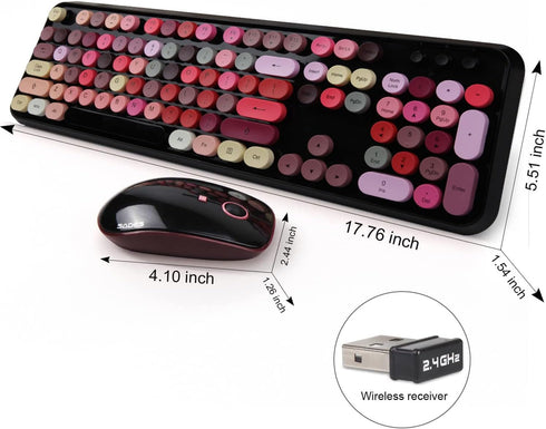 FOPETT Wireless Keyboard and Mouse Sets, Reliable 2.4 GHz Connectivity for PC, Laptop, Smart TV (Black Colorful)