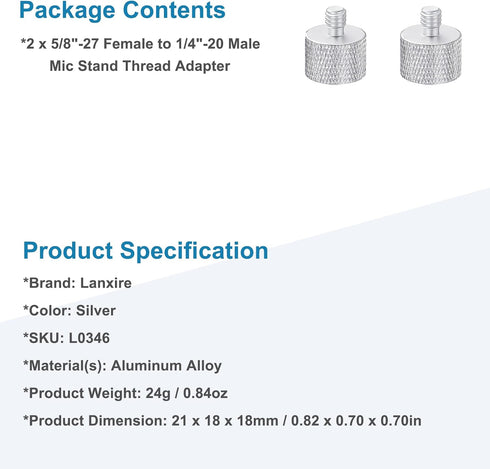 2 Pack 5/8" 1/4" Mic Stand Adapter, Female to Male Screw Thread Adapter for Microphone Stand, Camera Monitor, Tripod