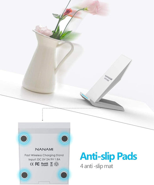 Fast Wireless Charger, NANAMI Qi Certified Stand Compatible with iPhone 15/14/13/12/11 Pro and Samsung Galaxy