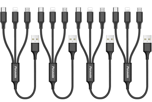 Puxnoin Multi Charging Cable, 4Pack Multi Charger Cable Short 1FT Braided Universal 3 in 1 Multiple USB Cable Charging