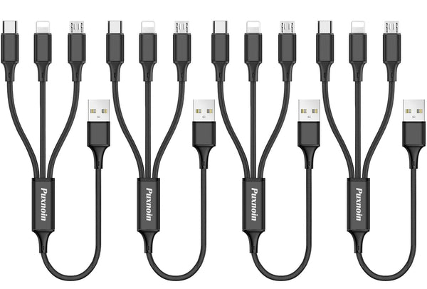 Puxnoin Multi Charging Cable, 4Pack Multi Charger Cable Short 1FT Braided Universal 3 in 1 Multiple USB Cable Charging