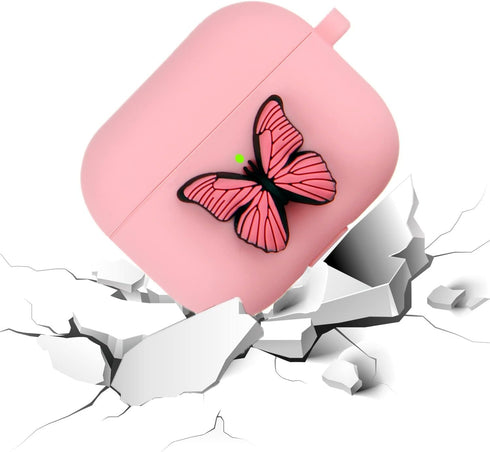 YQG Cute 3D Butterfly Case Cover for Airpods 3rd Gen 2021, Cartoon Liquid Silicone with Keychain