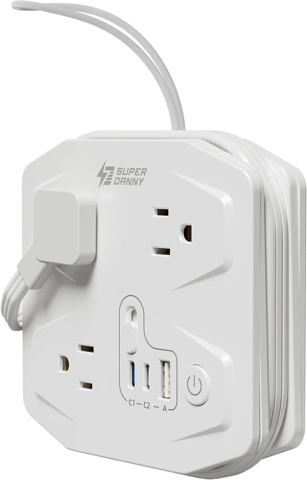 20W Travel Power Strip, SUPERDANNY 3-Foot Extension Cord with 3 Outlets & 3 Fast Charging USBs, White
