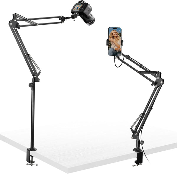 juttilax Overhead Camera Mount,Camera Desk Mount with 360 Adjustable Arm and Phone Holder,Max