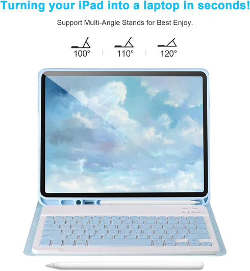 Keyboard Case for iPad Air 13 2024 M2, iPad Pro 12.9'' 6th/5th Gen, Detachable Bluetooth Keyboard with Pencil Holder,