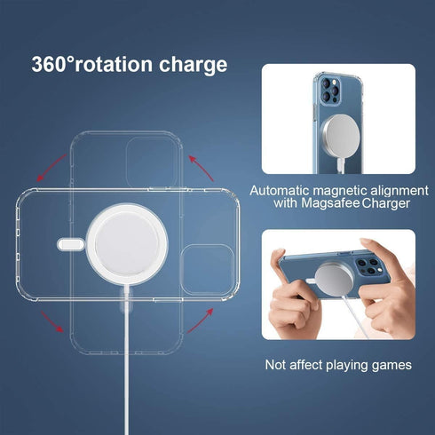 Magnetic Clear Case for iPhone 11 Pro Max, Anti-Yellow Soft Silicone TPU, Mag-Safe Wireless Charging, Crystal Clear