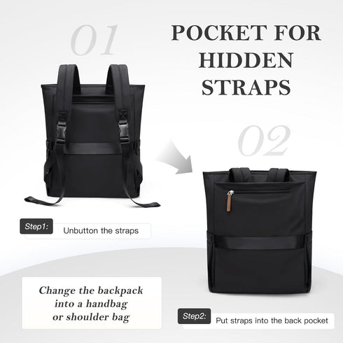 Backpack Backpack Leisure,16 Inch,Black Convertible Laptop for Women Men Carry on Tote Teacher Bookbag for College Work