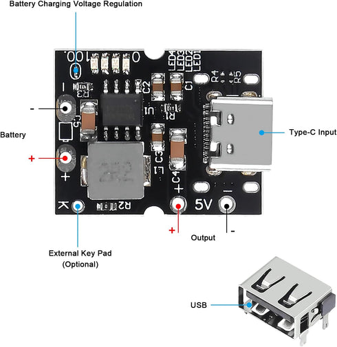JUZITAO 12PCS 5V 2A Type-C USB Step-Up Power Module Boost Converter Lithium Battery Charging Protection Board with LED
