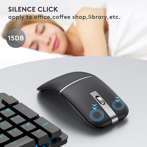 WFB Bluetooth Wireless Mouse for Laptop, Foldable Arc 180° Rotating Silent Click Portable Curved Computer Mice for
