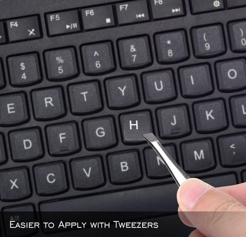 2PCS Universal English Keyboard Stickers Letters with Tweezer, Keyboard Stickers Black Background with White Lettering