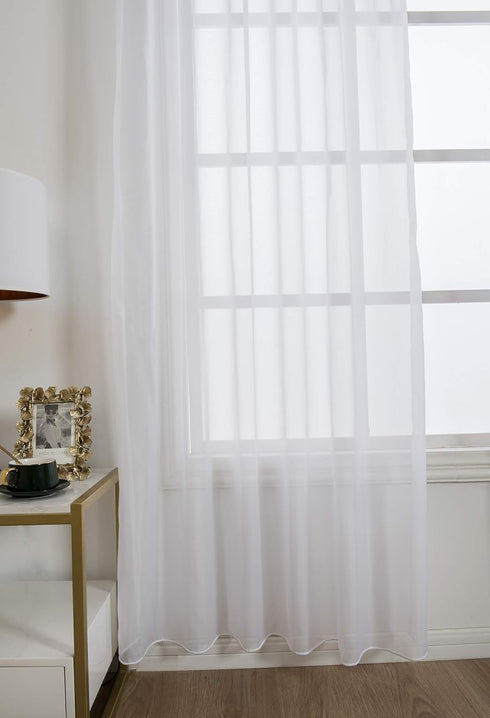 ZebraSmile 1 Panel Tab Top Voile Curtains, White Loop Sheer Drapes for Living Room, Bedroom, Wedding, Big Window 88(H)