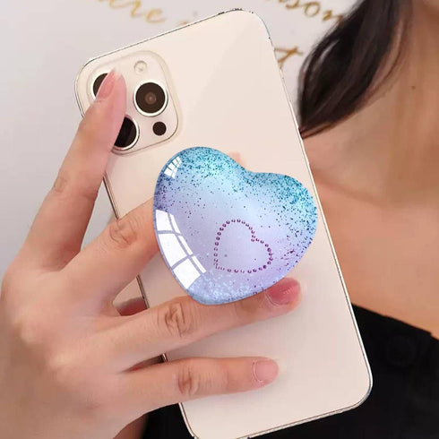 Expanding Heart Glass Mobile Phone Grip Holder for Smartphones, Collapsible Cell Phone Stand (Purple Blue Heart)