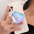Expanding Heart Glass Mobile Phone Grip Holder for Smartphones, Collapsible Cell Phone Stand (Purple Blue Heart)