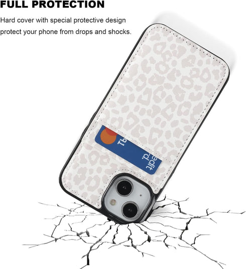 Vaburs Wallet Case for iPhone 13 and iPhone 14 with Credit Card Holder, White Leopard Cheetah Pattern Flip Premium PU