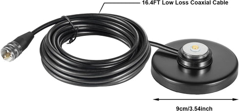 eifagur PL-259 16.4FT Heavy Duty NMO Magnetic Base Mount with Plug Connector Cable Extension for Car Bus Mobile CB Ham