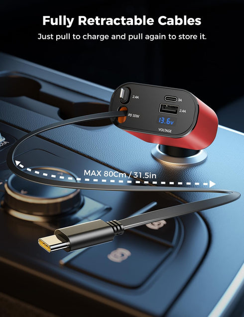 ?Upgraded?SUPERONE 4 in 1 Fast Retractable Car Charger with USB C and Apple Adapter