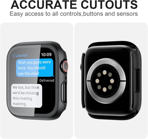 5 Pack Case with Tempered Glass Screen Protector for Apple Watch 41mm Series 9/8/7, Hard PC Bumper
