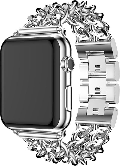 Compatible Apple Watch Band for 45mm, 49mm, 42mm, 44mm, Stainless Steel Cowboy Style for iWatch Series 10-3 (Silver)