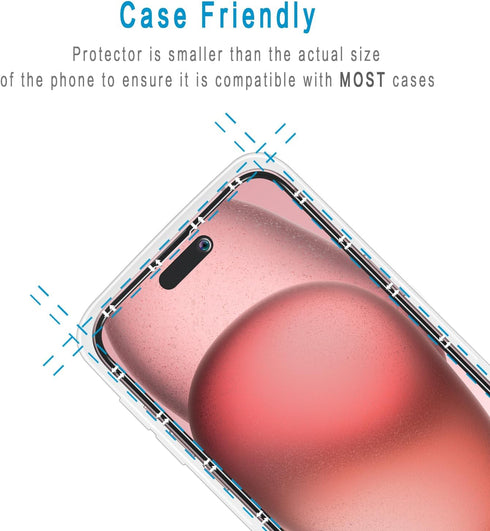 Privacy Screen Protector (2 Pack) for iPhone 15, Anti-Spy Tempered Glass 6.1-inch, Bubble Free, Anti Scratch