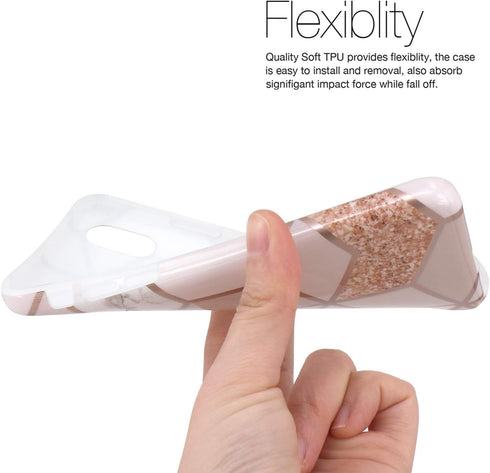 JAHOLAN Compatible iPhone X Case - Stylish Shiny Rose Gold Marble Design Clear Bumper Soft Rubber Cover