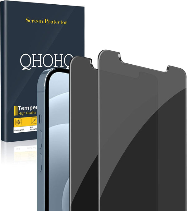 QHOHQ Privacy Screen Protector for iPhone 12 Pro Max 6.7" - 2 Pack, Anti-Spy, 9H Hardness, Scratch Resistant, Easy